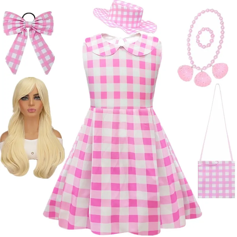 New Movies Halloween Girls Barbie Cosplay Costume Party Bow Sleeveless Vintage Pink Plaid Dress Rose Barbi Dress for Girls
New Movies Halloween Girls Barbie Cosplay Costume Party Bow Sleeveless Vintage Pink Plaid Dress Rose Barbi Dress for Girls