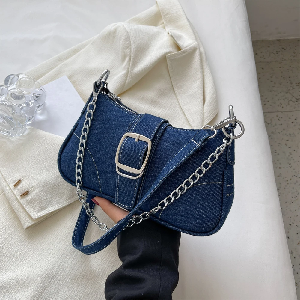 Women Denim Underarm Bag Buckle Decor Y2k Armpit Bag Fashion Chain Handbag Purse Casual Evening Satchel Bag
Women Denim Underarm Bag Buckle Decor Y2k Armpit Bag Fashion Chain Handbag Purse Casual Evening Satchel Bag