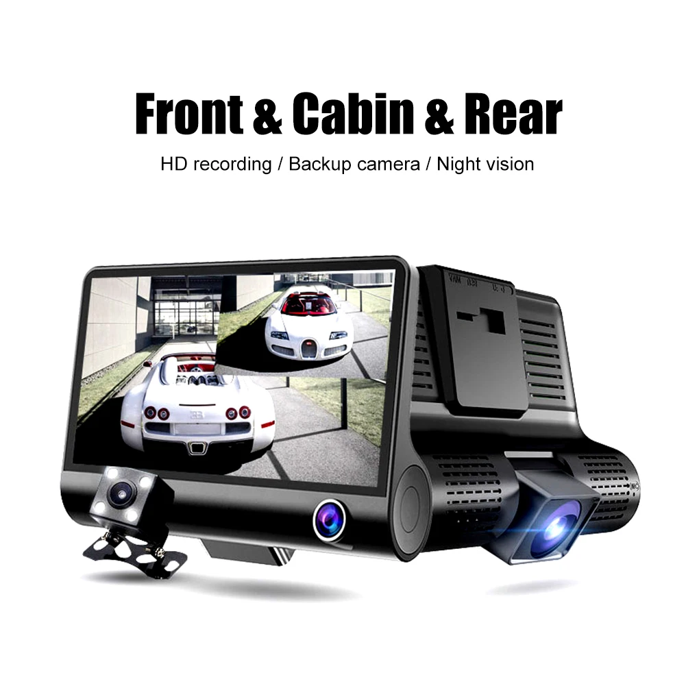 3 Lens Dash Camera 4" Touch Screen Dash Cam 1080P Car Video Recorder Front Inside Rear Cam Blcak Box Loop Recording G-Sensor DVR
3 Lens Dash Camera 4" Touch Screen Dash Cam 1080P Car Video Recorder Front Inside Rear Cam Blcak Box Loop Recording G-Sensor DVR