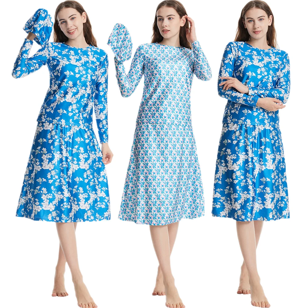 Modest Muslim Printed Swimwear 3 Pieces Burkini Islamic Swimsuit Bikini Full Cover Bathing Arabic Long Sleeve Top Skirt Caps Set
Modest Muslim Printed Swimwear 3 Pieces Burkini Islamic Swimsuit Bikini Full Cover Bathing Arabic Long Sleeve Top Skirt Caps Set