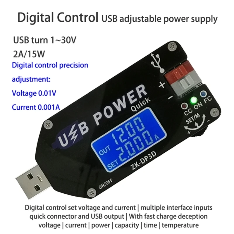 

USB TYEPE-C DC-DC Converter 4-13V to 1-30V 2A 15W Power Module Adjustable Regulated Power Supply QC2.0 3.0 CC-CV Compact 87HA