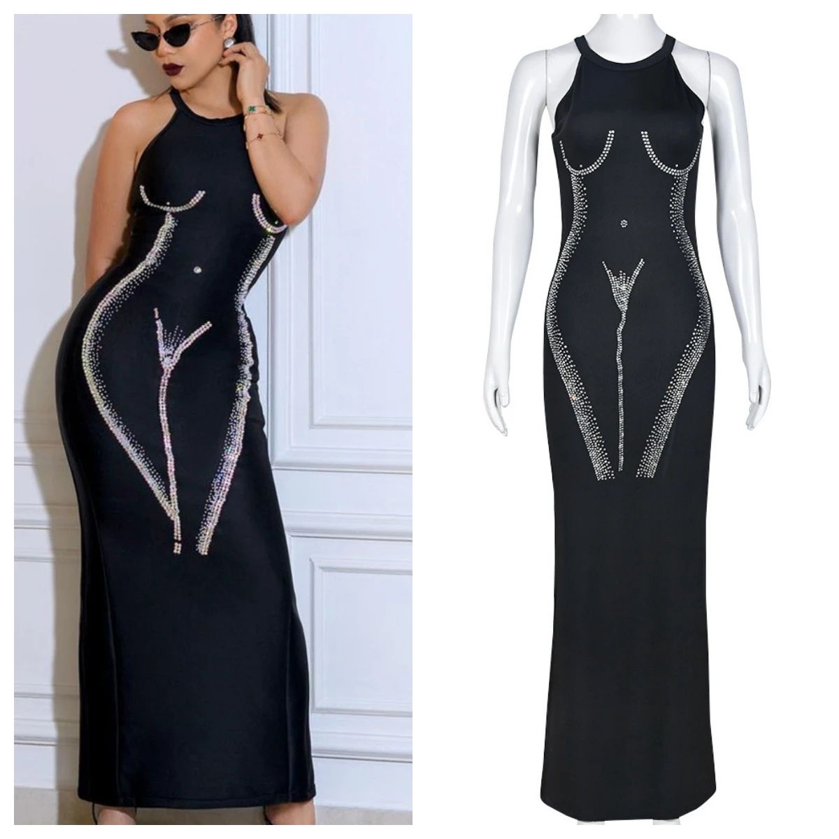 Black Skims Dress Bodycon Long Rhinestone Body Shape Sparkly Sleeveless Skinny Maxi Party Dresses for Women 2023 Summer Clubwear
Black Skims Dress Bodycon Long Rhinestone Body Shape Sparkly Sleeveless Skinny Maxi Party Dresses for Women 2023 Summer Clubwear
