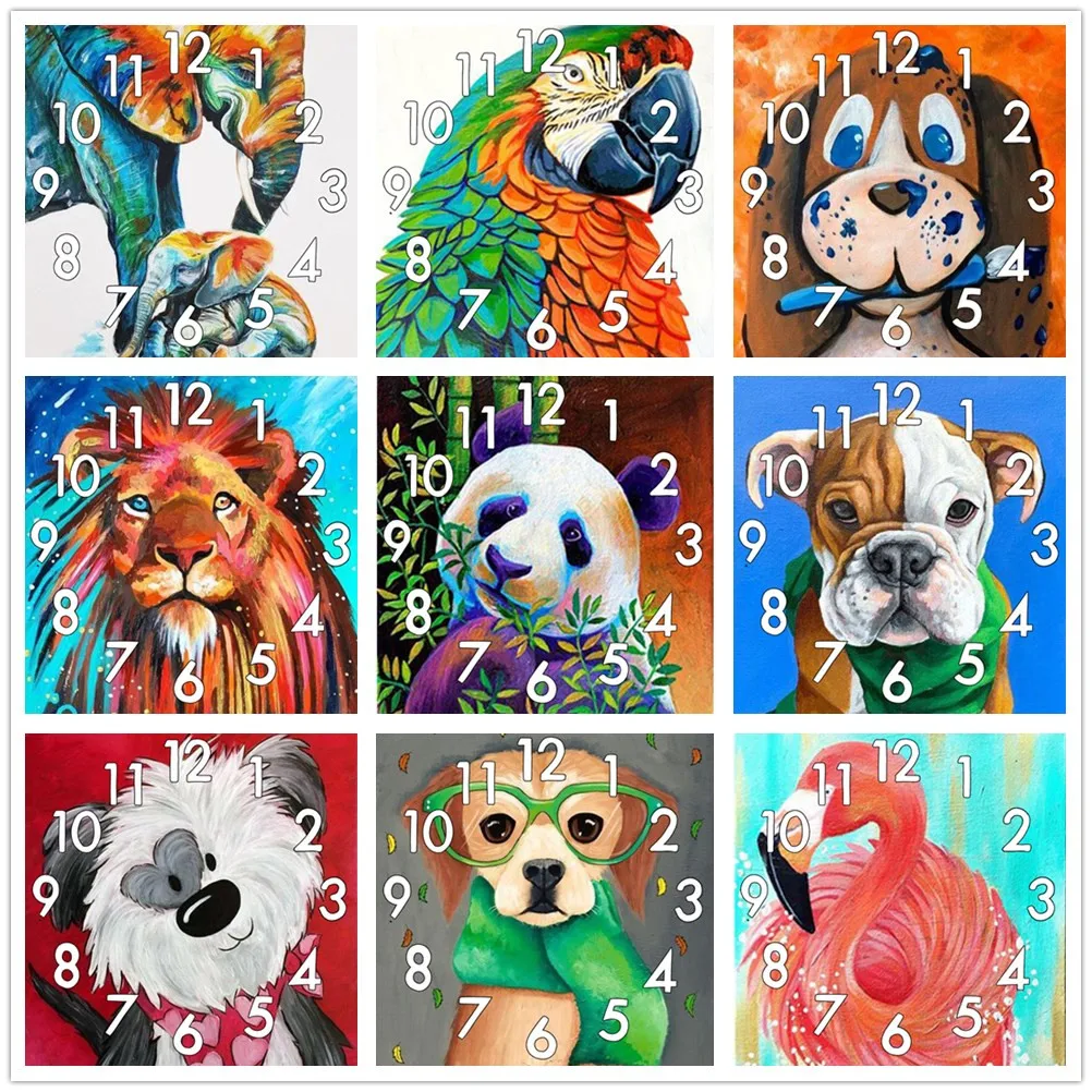 

Dpsprue Full Diamond Painting Cross Stitch Animals With Clock Mechanism Mosaic 5D Diy Square Round 3d Embroidery Gift