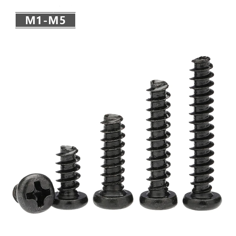 M1 M1.7 M2 M2.3 M2. 5 M2. 6 M3 M3. 5 M4 M5 black PB Cross Round Head Flat Tail Tapping Screw Screws For Wood Laptop Hardware 
M1 M1.7 M2 M2.3 M2. 5 M2. 6 M3 M3. 5 M4 M5 black PB Cross Round Head Flat Tail Tapping Screw Screws For Wood Laptop Hardware