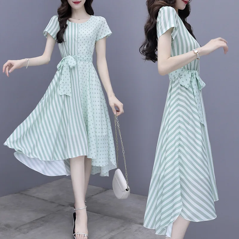 Gentle Sweet Style Chiffon Dresses For Women 2022 Summer New Fresh O-Neck Dot Patchwork Striped Slim Big Swing Girl Vestidos
Gentle Sweet Style Chiffon Dresses For Women 2022 Summer New Fresh O-Neck Dot Patchwork Striped Slim Big Swing Girl Vestidos