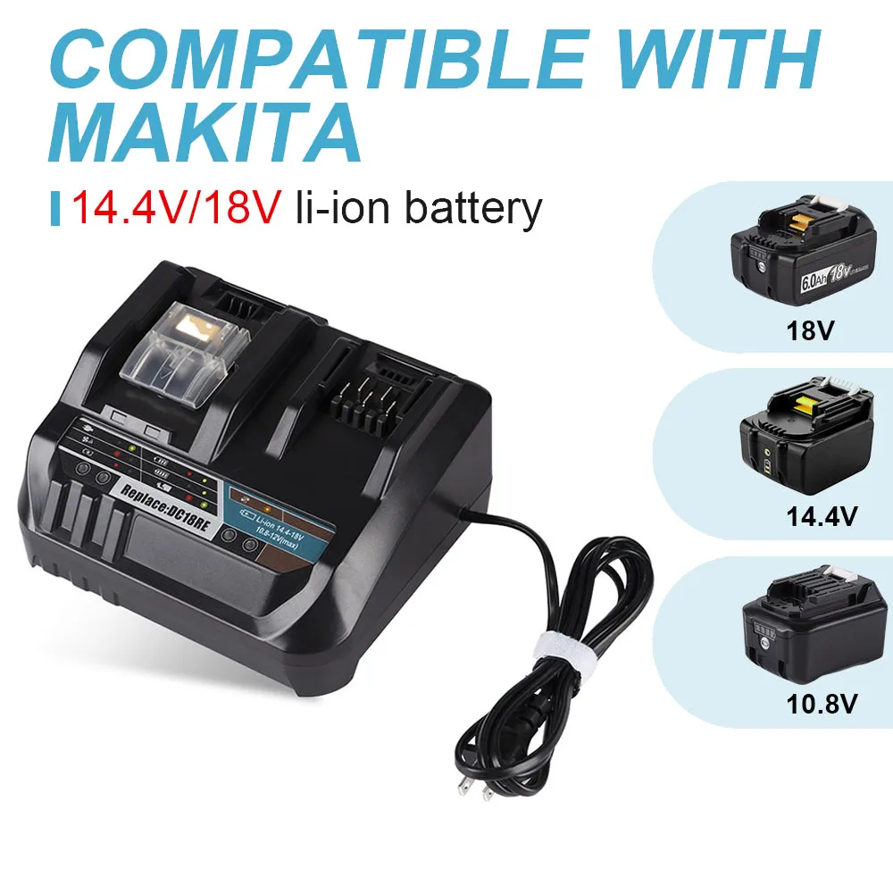 Replace DC18RE 2 IN 1 Li-ion Battery Charger For Makita 10.8V/14.4V/18V BL1430 BL1830 BL1815 BL1016 BL1021B BL1041B Fast Charger
Replace DC18RE 2 IN 1 Li-ion Battery Charger For Makita 10.8V/14.4V/18V BL1430 BL1830 BL1815 BL1016 BL1021B BL1041B Fast Charger