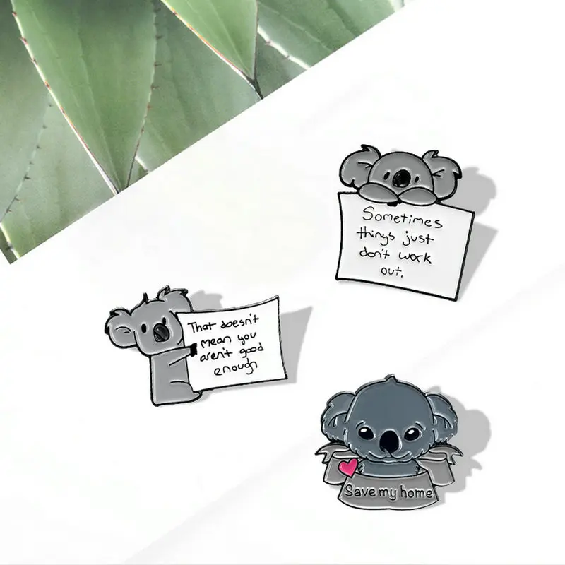 10 PCS / LOT Save My Home Enamel Pin Custom Cartoon Koala Bear Tips Brooches Badge for Bag Lapel Pin Buckle Animal Jewelry
10 PCS / LOT Save My Home Enamel Pin Custom Cartoon Koala Bear Tips Brooches Badge for Bag Lapel Pin Buckle Animal Jewelry