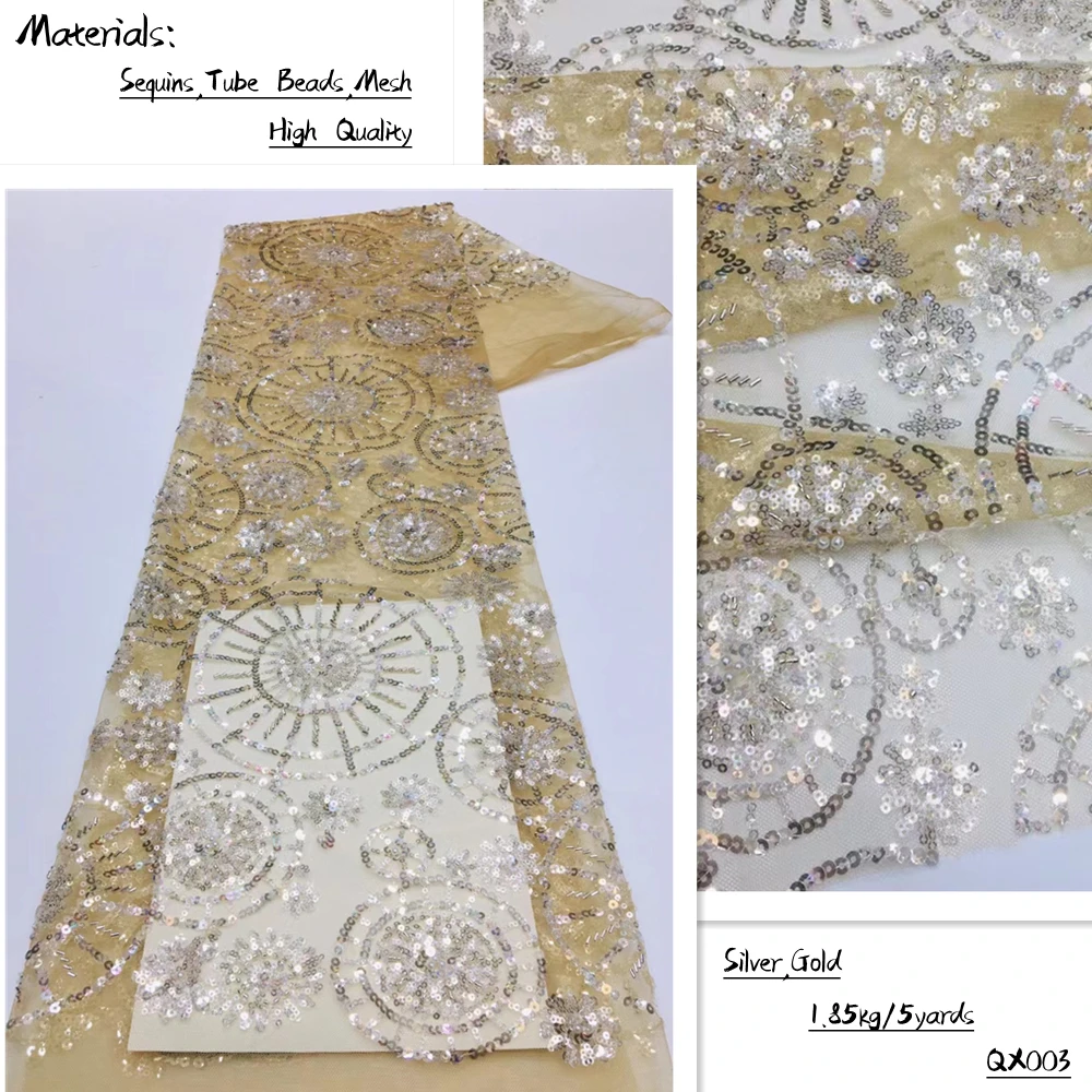 PGC Fashion Women's Sewing Textile Materials 5 Yards High Quality Tube Beads Sequins Nigerian Lace Fabric For Party Dress QX003
PGC Fashion Women's Sewing Textile Materials 5 Yards High Quality Tube Beads Sequins Nigerian Lace Fabric For Party Dress QX003