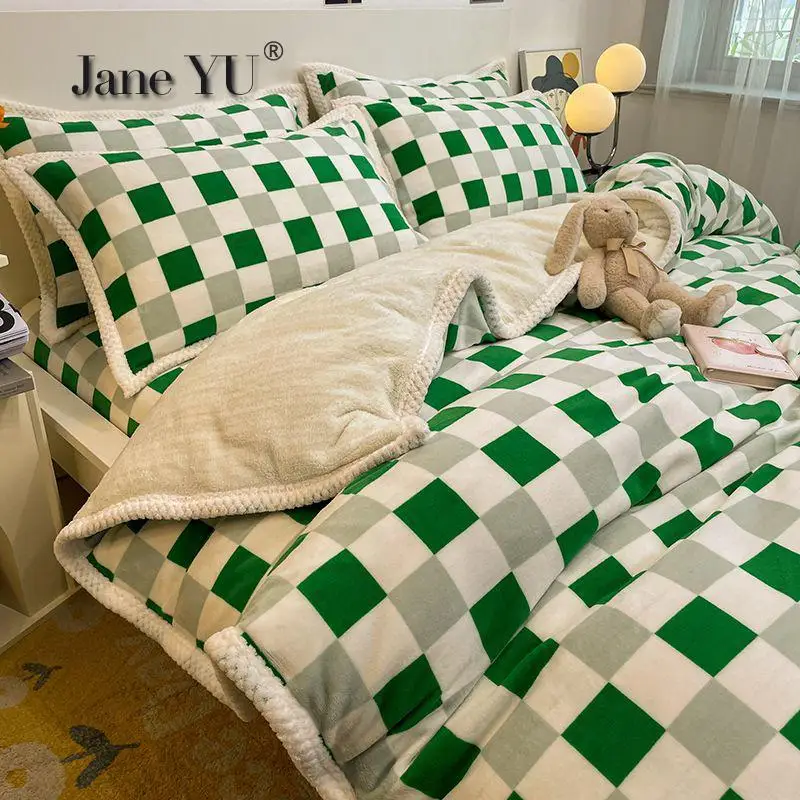 Add Velvet Padded Milk Fleece And Lamb Fleece Bed Four-piece Dormitory Hat Coral Fleece Luxury Autumn Winter Bedding Sets
Add Velvet Padded Milk Fleece And Lamb Fleece Bed Four-piece Dormitory Hat Coral Fleece Luxury Autumn Winter Bedding Sets