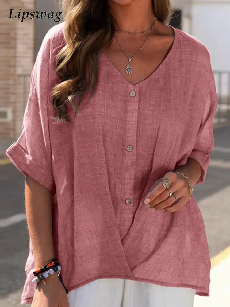Women 2022 Summer Casual Solid Color Blouse Shirts Office Fashion V-Neck Pullover Tops Ladies Casual Short Sleeve Button Blusa
Women 2022 Summer Casual Solid Color Blouse Shirts Office Fashion V-Neck Pullover Tops Ladies Casual Short Sleeve Button Blusa