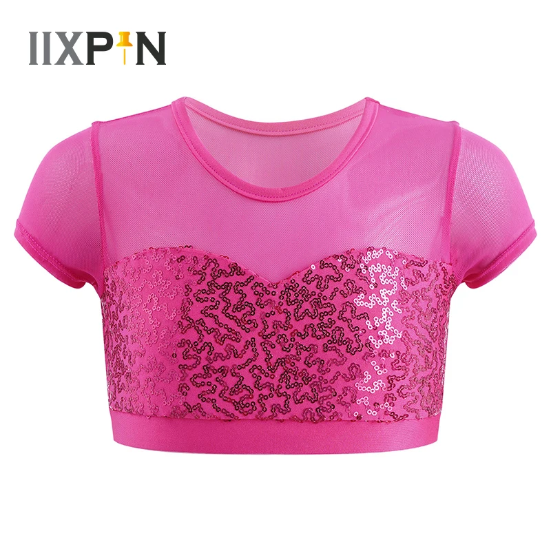 Kids Girls Dance Crop Top Mesh Short Sleeve Shiny Sequins Ballet Tops For Jazz Dancing Stage Performance Gymnastics Costume
Kids Girls Dance Crop Top Mesh Short Sleeve Shiny Sequins Ballet Tops For Jazz Dancing Stage Performance Gymnastics Costume