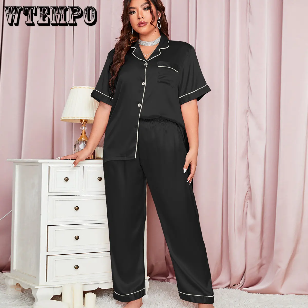 Casual Home Wear for Women Summer Thin Ice Silk Pajama Set Solid Color Loose Luxury Short Sleeved Shirt and Pants Two-piece Set
Casual Home Wear for Women Summer Thin Ice Silk Pajama Set Solid Color Loose Luxury Short Sleeved Shirt and Pants Two-piece Set