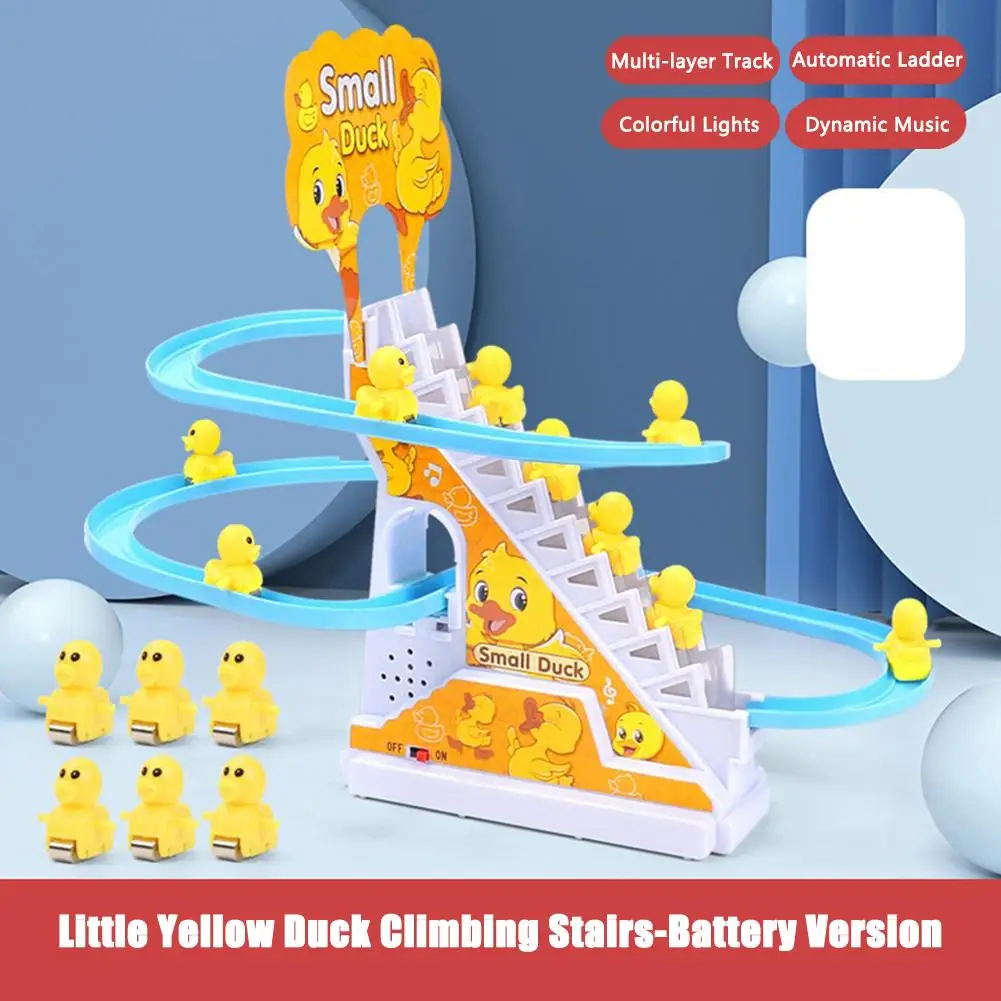 Little Yellow Duck Climb Stairs Toy Electric Track Slide Stairs Roller Coaster Toy With Led Lights Interactive Music
Little Yellow Duck Climb Stairs Toy Electric Track Slide Stairs Roller Coaster Toy With Led Lights Interactive Music