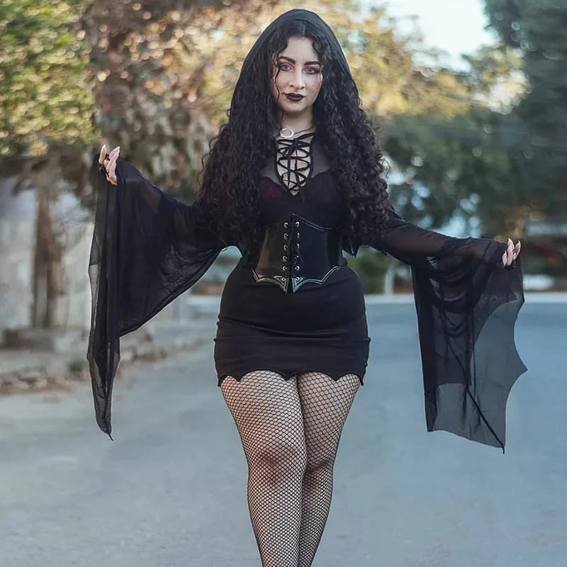 Gothic Clothes Black Bodysuits Women Streetwear Bat Sleeve Bodycon Bandage Hooded Bodys Para Mujer De Vestir 
Gothic Clothes Black Bodysuits Women Streetwear Bat Sleeve Bodycon Bandage Hooded Bodys Para Mujer De Vestir