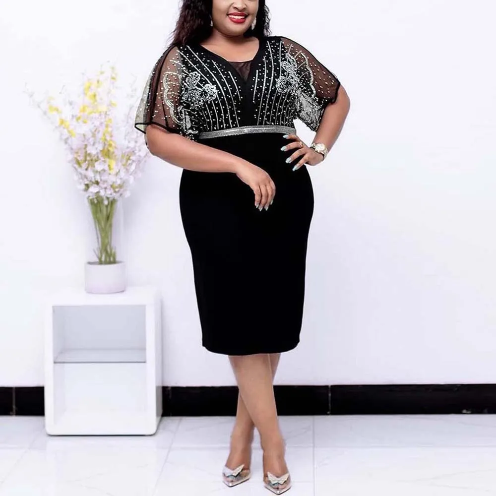 4XL 5XL Plus Size Dresses for Women Black Diamond V Neck Short Sleeve High Waisted Bodycon Mid Calf Elegant Business Work Dress
4XL 5XL Plus Size Dresses for Women Black Diamond V Neck Short Sleeve High Waisted Bodycon Mid Calf Elegant Business Work Dress