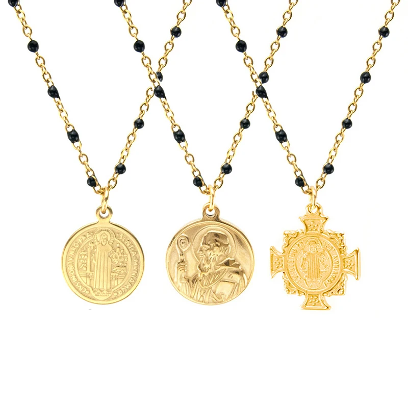 Stainless Steel San Benito Cross Medal Necklace For Women Gold Metal St Benedict Medal Choker Rosary Chain Cross Jewelry
Stainless Steel San Benito Cross Medal Necklace For Women Gold Metal St Benedict Medal Choker Rosary Chain Cross Jewelry