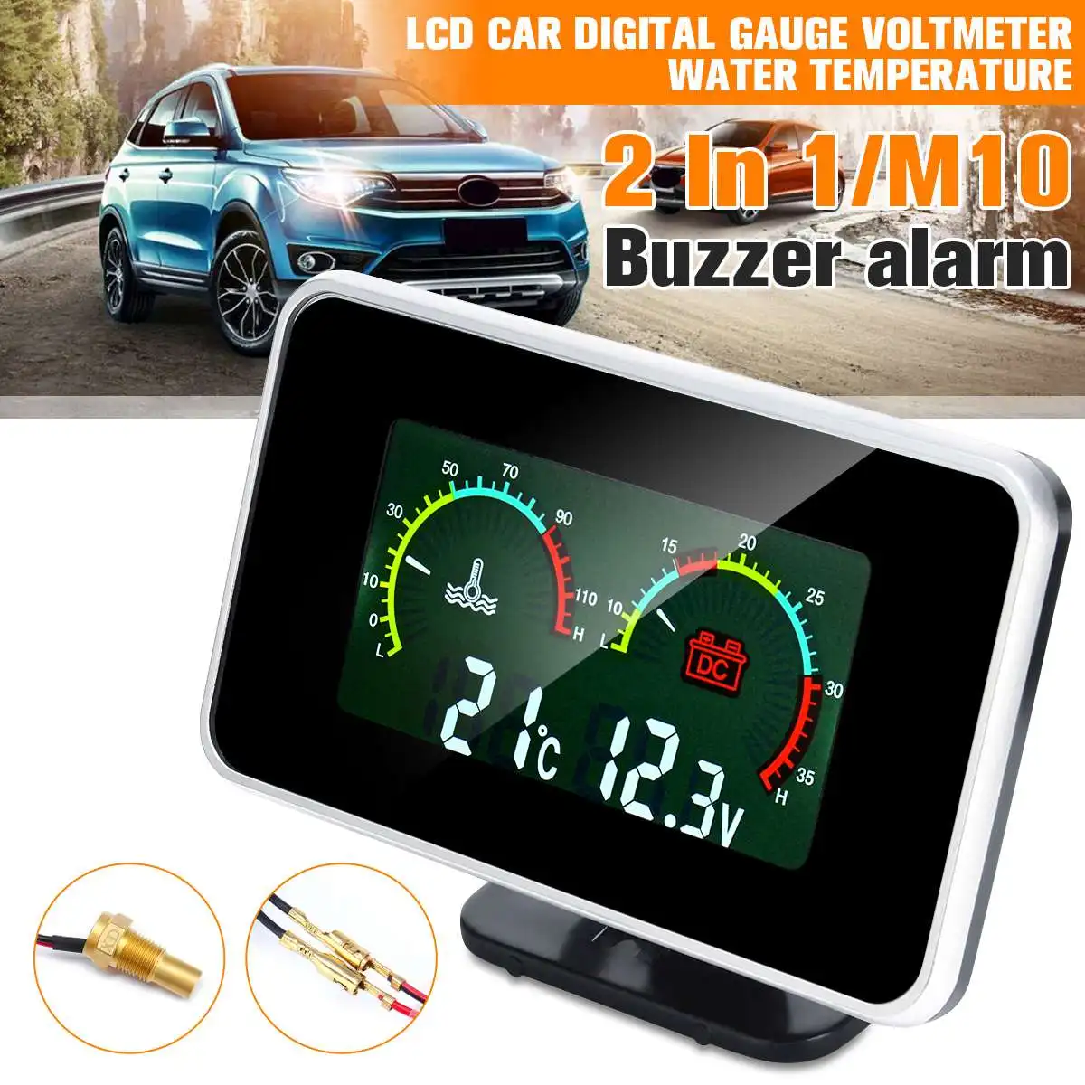 2 in 1 Car Water Temp+Voltmeter Gauge Car Digital Gauge Voltage Pressure Water Temp Meter With Buzzer Alarm M10 9V-36V LCD
2 in 1 Car Water Temp+Voltmeter Gauge Car Digital Gauge Voltage Pressure Water Temp Meter With Buzzer Alarm M10 9V-36V LCD