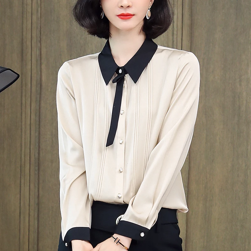 Spring Autumn Women's Shirts Elegant Fashion Turn-down Collar Long Sleeve Woman Blouses Office Lady Shirt Real Silk Blouse Tops
Spring Autumn Women's Shirts Elegant Fashion Turn-down Collar Long Sleeve Woman Blouses Office Lady Shirt Real Silk Blouse Tops