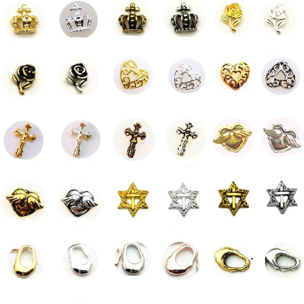 50pcs Alloy Punk Nail Art Parts 3D Korea Vintage Crown Rose Flower Heart Cross Hexagram Nail Decor Parts DIY Metal Nail Jewelry
50pcs Alloy Punk Nail Art Parts 3D Korea Vintage Crown Rose Flower Heart Cross Hexagram Nail Decor Parts DIY Metal Nail Jewelry