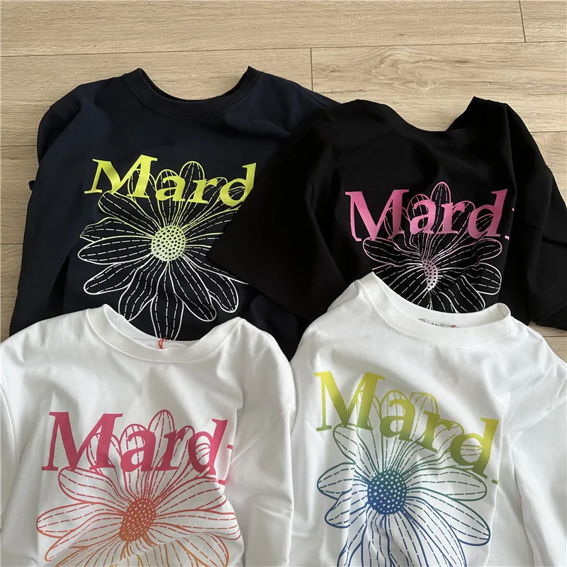 

2023 Korea MARDI Summer Women's T-shirt Casual Loose T-shirt Tops Harajuku Gradual Color Flower Print Pure Cotton Short Sleeve