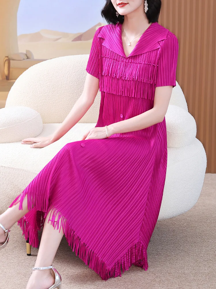 Элегантное Длинное Платье с бахромой, женское летнее плиссированное платье высокого качества, новинка 2023, женское облегающее платье большого размера для полных девушек 
Элегантное Длинное Платье с бахромой, женское летнее плиссированное платье высокого качества, новинка 2023, женское облегающее платье большого размера для полных девушек