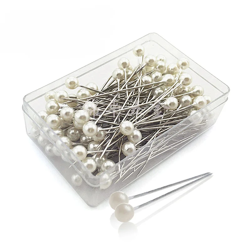 100pcs/box 36mm Round Pearl Head Dressmaking Pins Weddings Corsage Florists Sewing Pin Mixed Color Accessories GYH |