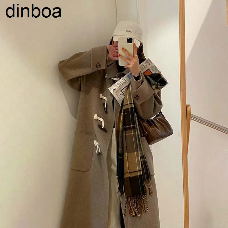 

College Style Japanese Lovely Woolen Coat Medium Length Ox Horn Buckle Student Jk Coat Camel Winter Coat 2022 Autumn Winter New
