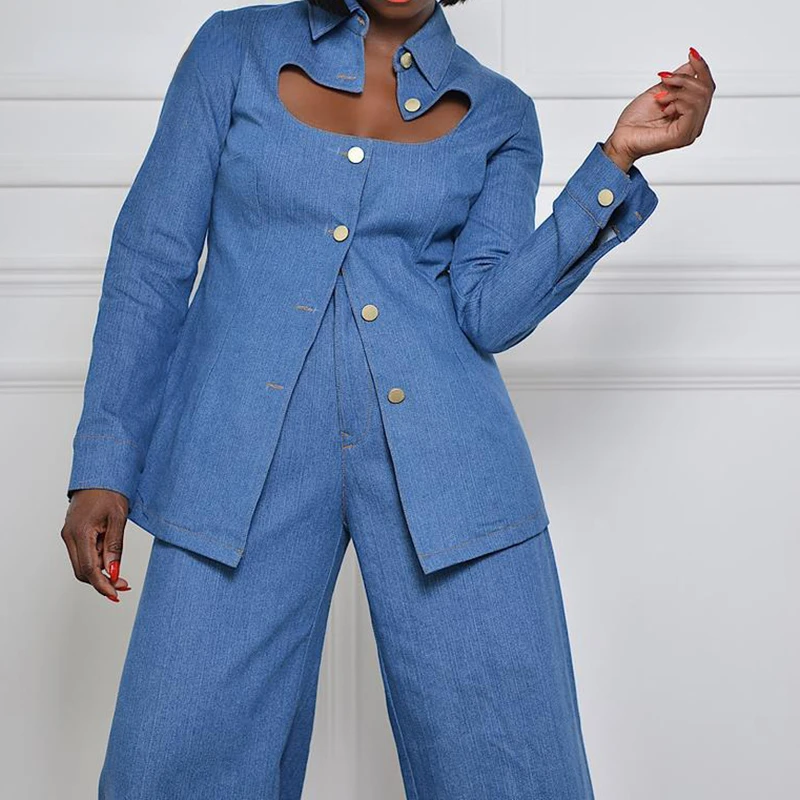 Girls Two-Piece Hollow Out Top Trouser Outfit Spring Autumn Long Sleeve Wide Leg Pants Imitation Denim Suit Turn-Down Collar Set
Girls Two-Piece Hollow Out Top Trouser Outfit Spring Autumn Long Sleeve Wide Leg Pants Imitation Denim Suit Turn-Down Collar Set