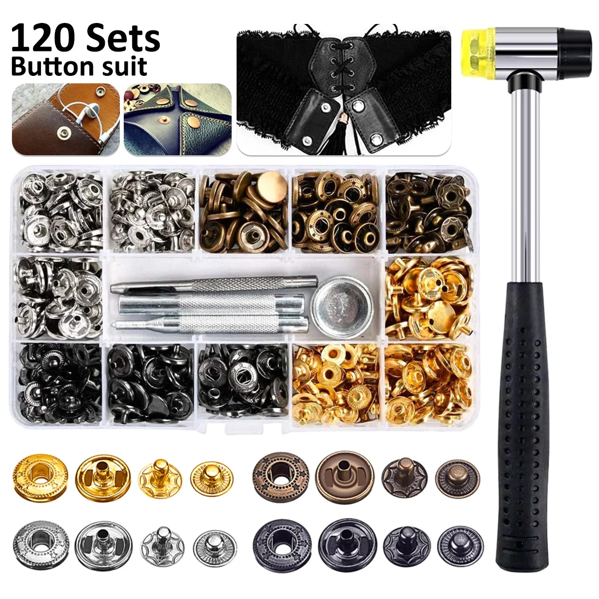 12.5mm Metal Button Snaps Press Studs 4 Setter Tools 1 Hammer Clothing Snaps Buttons for Bags Jeans Clothes Sewing Accessories
12.5mm Metal Button Snaps Press Studs 4 Setter Tools 1 Hammer Clothing Snaps Buttons for Bags Jeans Clothes Sewing Accessories