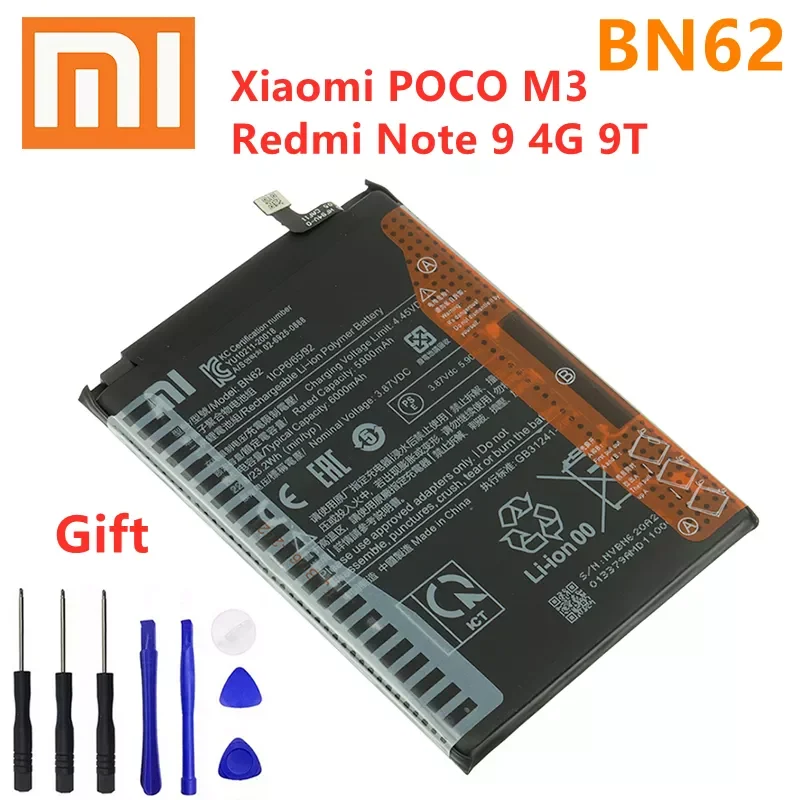 100% Original BN62 6000mAh Phone Battery For Xiaomi M3 Redmi Note 9 4G 9T Replacement Batteries Bateria + Tools
100% Original BN62 6000mAh Phone Battery For Xiaomi M3 Redmi Note 9 4G 9T Replacement Batteries Bateria + Tools