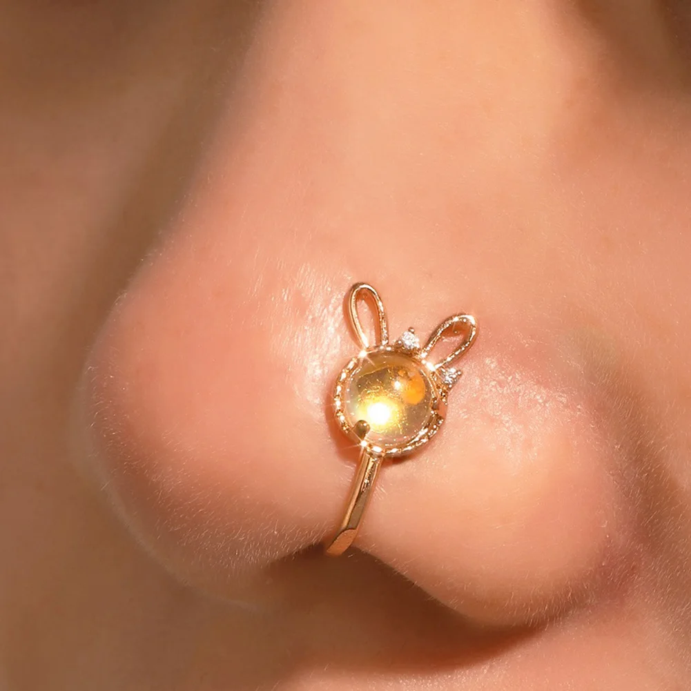 

Искусственное кольцо для носа в виде кролика, 1 шт., не пирсинг-клипса на кольце для носа с кристаллами, Симпатичные манжеты для носа, поддельные ювелирные изделия для пирсинга
