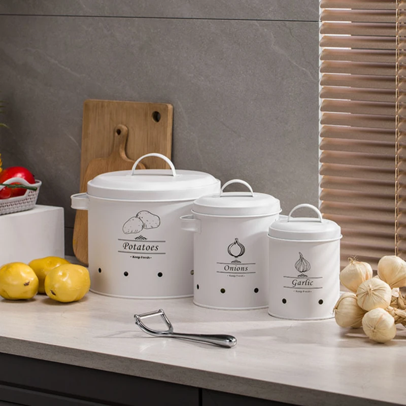 Set of 3 Canisters for Potatoes Onions Garlic Container Storage Bins Box White Black Kitchen Food Vegetable Fresh Organizer
Set of 3 Canisters for Potatoes Onions Garlic Container Storage Bins Box White Black Kitchen Food Vegetable Fresh Organizer