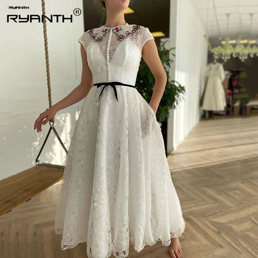 Elegant Ivory Lace Embroidered Countryside Ball Dress Hat Sleeve O-Neck Evening Dress, Pocket Knee Length
Elegant Ivory Lace Embroidered Countryside Ball Dress Hat Sleeve O-Neck Evening Dress, Pocket Knee Length