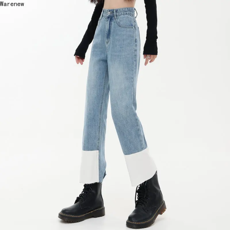 Женские джинсовые брюки в стиле Харадзюку, синие прямые джинсовые брюки контрастных цветов с высокой талией в стиле ретро, Y2K, весна-лето 2023 
Женские джинсовые брюки в стиле Харадзюку, синие прямые джинсовые брюки контрастных цветов с высокой талией в стиле ретро, Y2K, весна-лето 2023