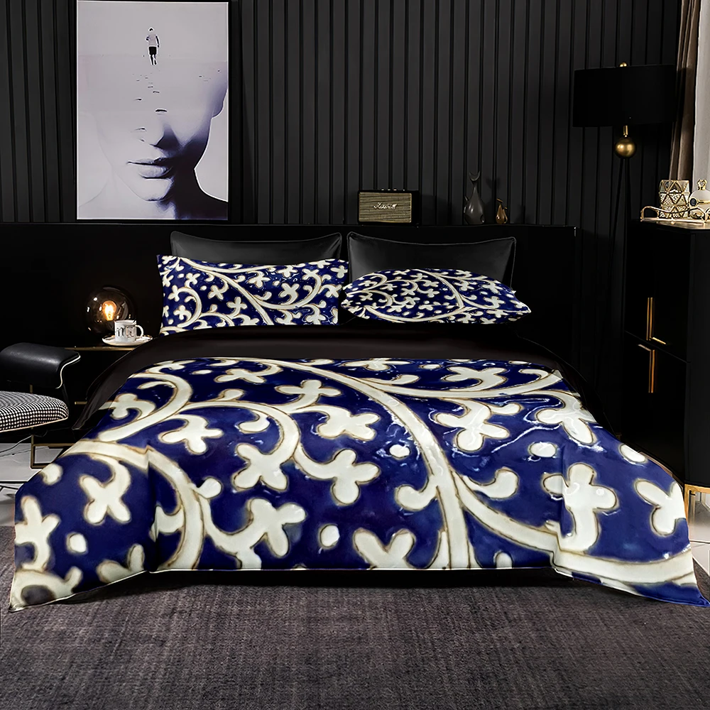 Chinoiserie Blue Bedding Set High End Duvet Cover with Pillowcase Retro Large White Vine Print for Queen King Size Home Textiles
Chinoiserie Blue Bedding Set High End Duvet Cover with Pillowcase Retro Large White Vine Print for Queen King Size Home Textiles