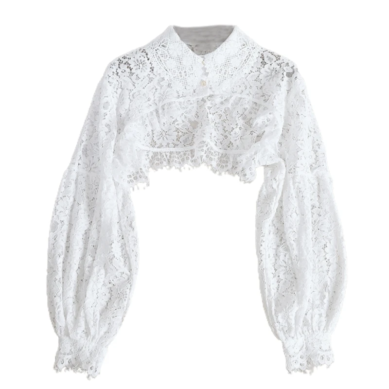 Women Puff Long Sleeve Lapel Half Top Blouse Hollow Out Eyelash Floral Lace Detachable False Fake Collar Dickey Necklace
Women Puff Long Sleeve Lapel Half Top Blouse Hollow Out Eyelash Floral Lace Detachable False Fake Collar Dickey Necklace