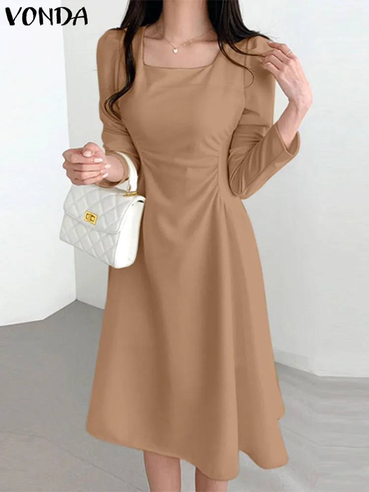 Elegant Midi Dress Women Sexy Long Sleeve Square Collar Sundress 2023 VONDA Summer Pleated Robe Casual Solid Color Long Vestidos
Elegant Midi Dress Women Sexy Long Sleeve Square Collar Sundress 2023 VONDA Summer Pleated Robe Casual Solid Color Long Vestidos