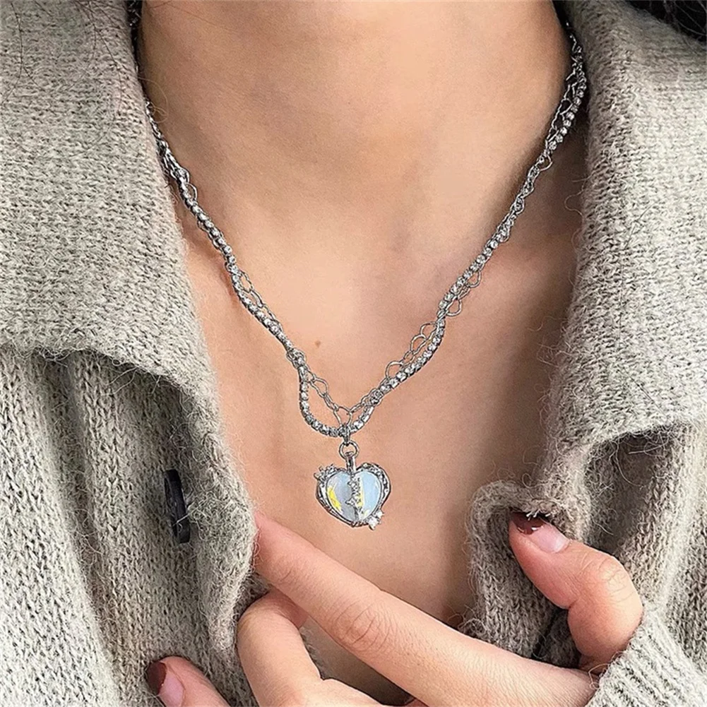 

Ювелирные аксессуары, модное ожерелье с подвеской в виде персикового сердца и капли воды, милая крутая кристаллическая цепочка до ключицы, эстетическое ювелирное изделие