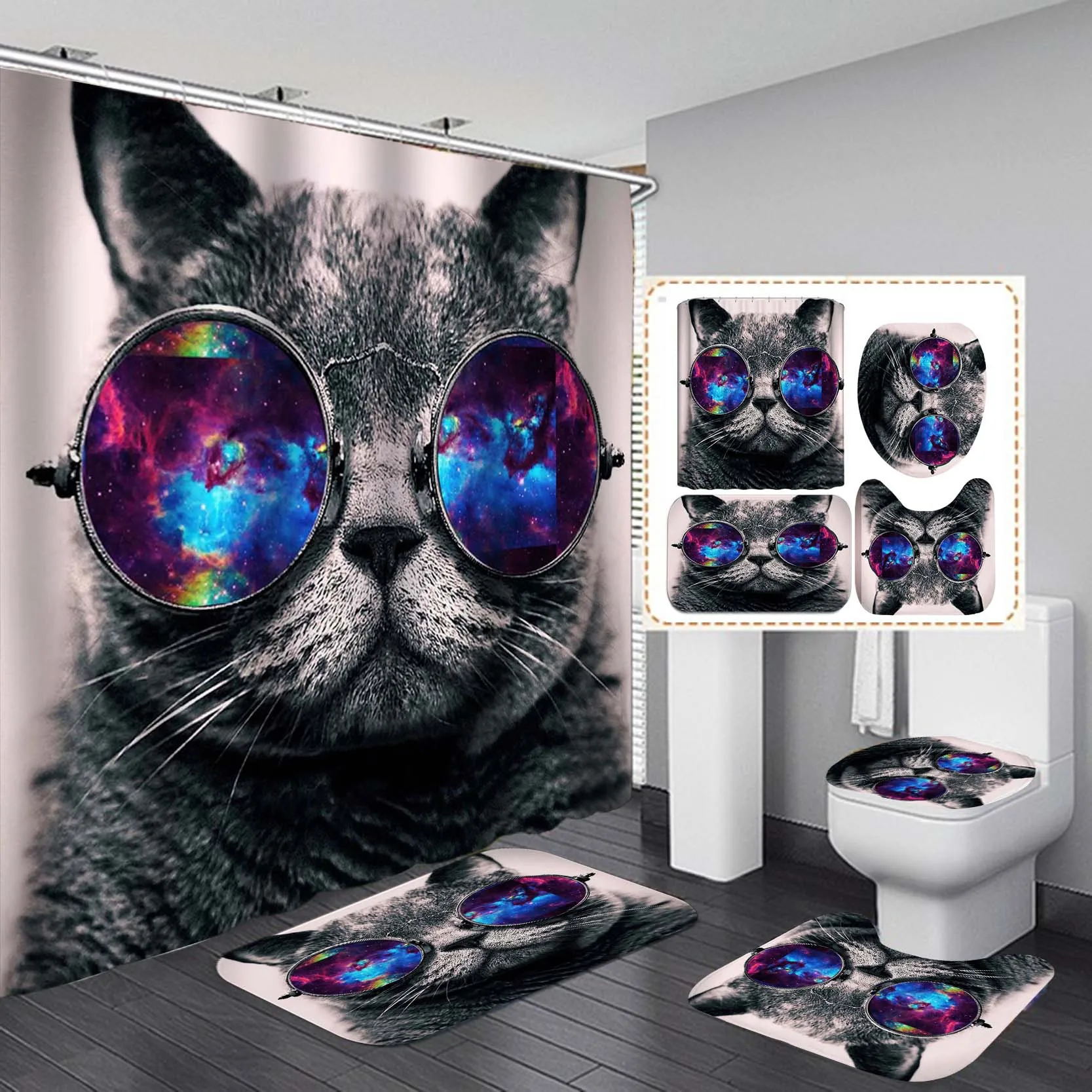 Cat Shower Curtain Animal Bathroom Bath Carpet Anti-slip Mats Doormats Soft Toilet Rugs 4 pieces Set Home Decoration
Cat Shower Curtain Animal Bathroom Bath Carpet Anti-slip Mats Doormats Soft Toilet Rugs 4 pieces Set Home Decoration