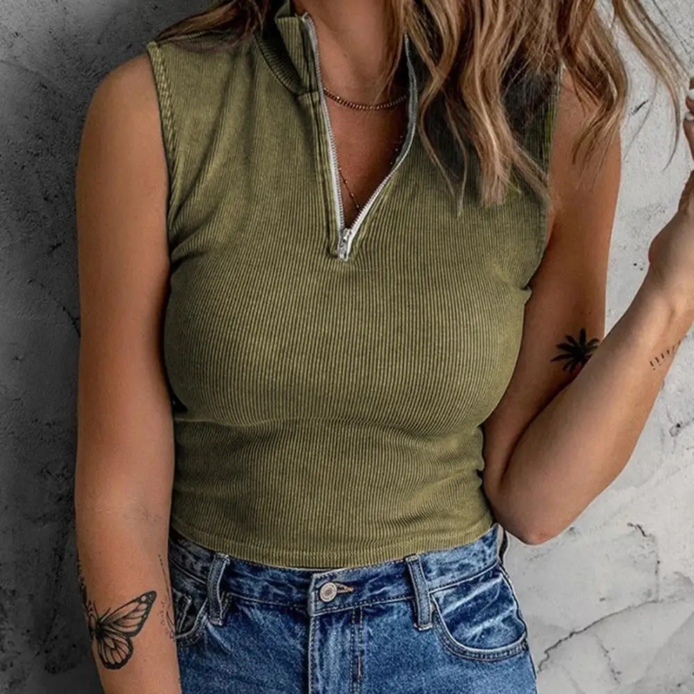 Women Tops Sexy Zipper Stand Collar Ribbed Solid Color Pullover Top Half High Collar Women Zipper Neck Sexy Vest Ladies Clothing
Women Tops Sexy Zipper Stand Collar Ribbed Solid Color Pullover Top Half High Collar Women Zipper Neck Sexy Vest Ladies Clothing