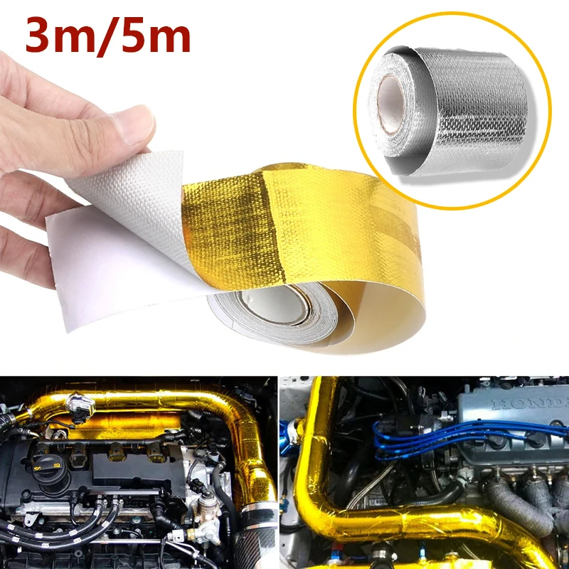 

3/5M Silver/Gold Car Motorcycle Exhaust Wrap Pipe Header Heat Insulation Roll Tape High Temperature Bandage Tape Foe Car Exhaust