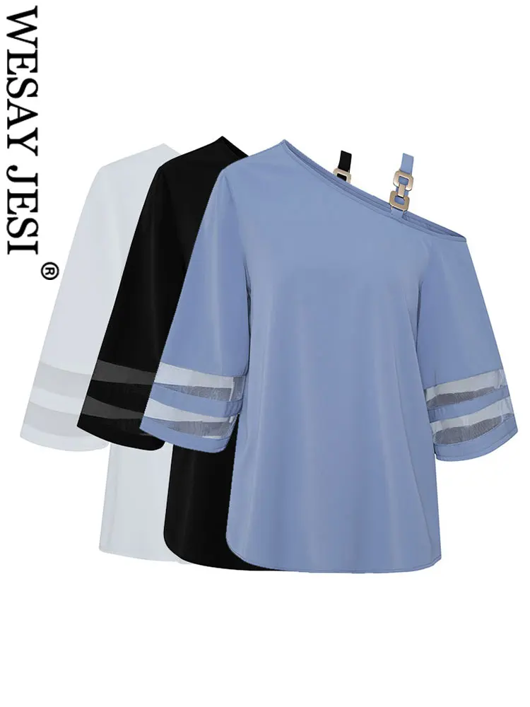 WESAY JESI Women's Fashion Casual Solid Metal Buckle One Shoulder T Shirts Loose Flare Sleeve Off Shoulder Sexy Lady Chic Tops
WESAY JESI Women's Fashion Casual Solid Metal Buckle One Shoulder T Shirts Loose Flare Sleeve Off Shoulder Sexy Lady Chic Tops