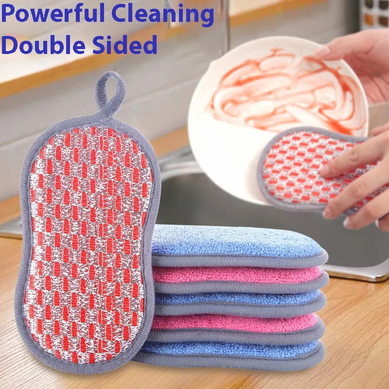 

New Kitchen Cleaning Sponge Double Sided Sponge Scrubber Gadget For Dishwashing Scouring Pad Dish Cloth Kitchen Cleaning Tools