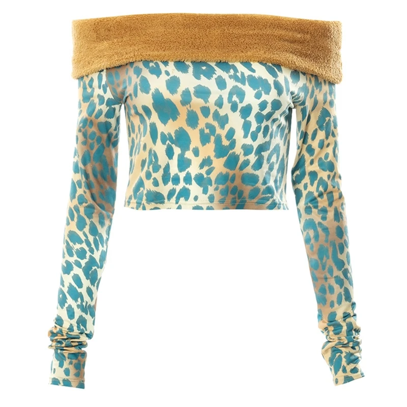 Women Sexy Off Shoulder Long Sleeve T-Shirt Leopard Print Faux Fur Slim Crop Top
Women Sexy Off Shoulder Long Sleeve T-Shirt Leopard Print Faux Fur Slim Crop Top