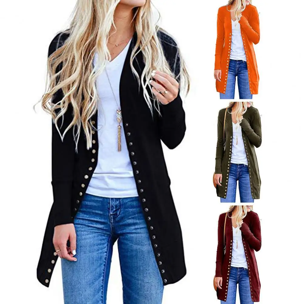 Autumn Thin Cardigan Coat Solid Color Single-breasted Button Closure Mid-length Outwear Slim Fit Women Fashion Knitwear Jacket
Autumn Thin Cardigan Coat Solid Color Single-breasted Button Closure Mid-length Outwear Slim Fit Women Fashion Knitwear Jacket