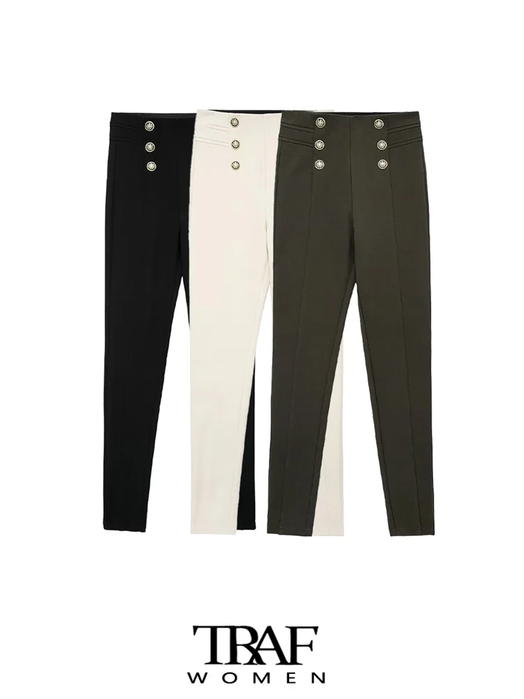 TRAF Women Fashion Front Gold Button Skinny Leggings Pants Vintage High Waist With Elastic Waistband Female Trousers Mujer
TRAF Women Fashion Front Gold Button Skinny Leggings Pants Vintage High Waist With Elastic Waistband Female Trousers Mujer