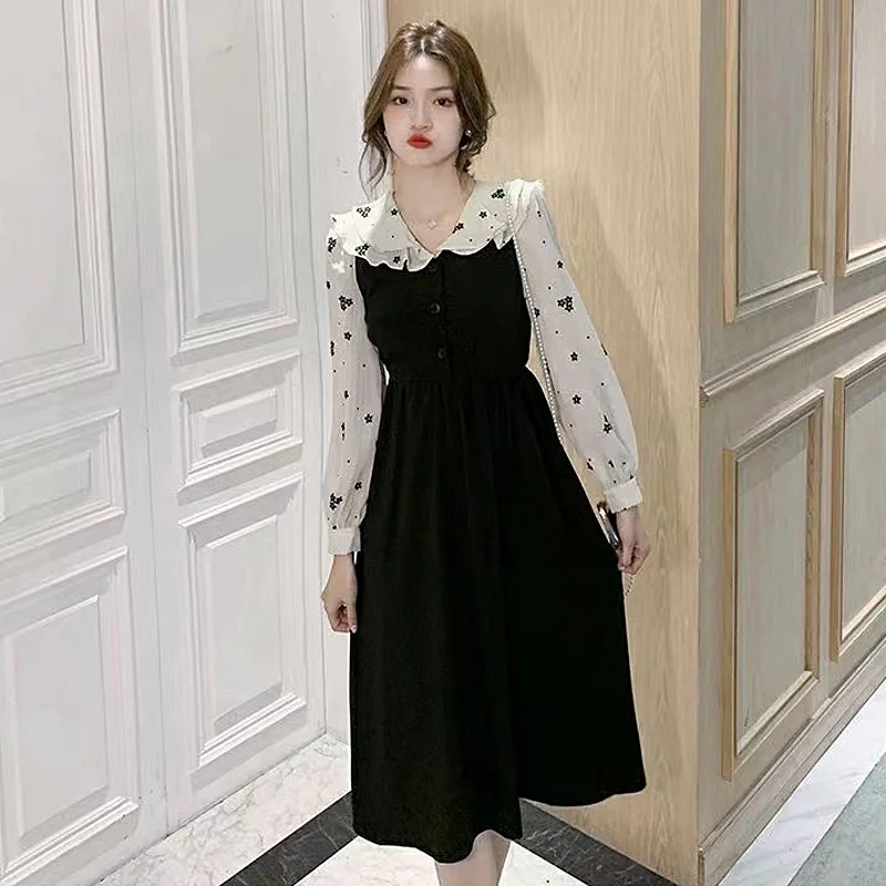 Модель 2022 года, Осеннее модное женское платье с цветочным воротником и кукольным воротником, тонкое соблазнительное платье в Корейском сти... 
Модель 2022 года, Осеннее модное женское платье с цветочным воротником и кукольным воротником, тонкое соблазнительное платье в Корейском сти...