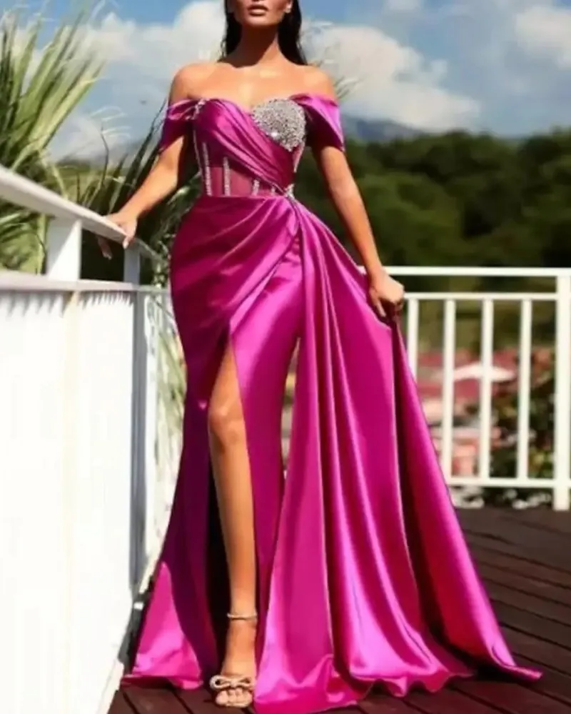 Fuchsia Mermaid Prom Party Dresses 2022 Slit Off the Shoulder Beading Formal Evening Gowns Birthday Wear Robe De Soiree
Fuchsia Mermaid Prom Party Dresses 2022 Slit Off the Shoulder Beading Formal Evening Gowns Birthday Wear Robe De Soiree