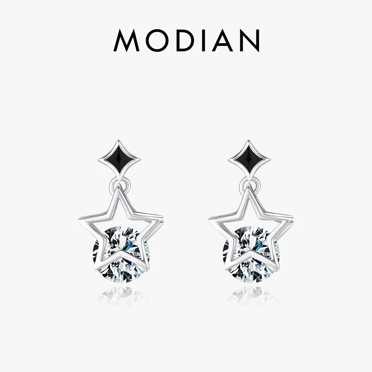 

MODIAN Real 925 Sterling Silver Stars Sparkling CZ Stud Earrings Original Enamel Ear Studs For Women Hypoallergenic Fine Jewelry