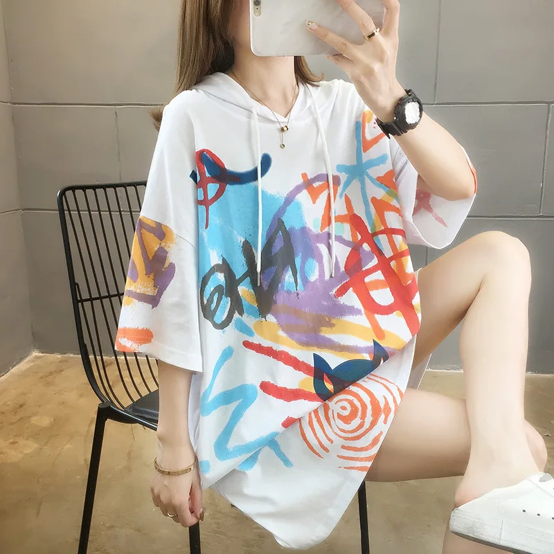 DAYIFUN 2022 Summer T-shirts Women's Mid-length Graffiti Printing Hooded Tops Korean Fashion Casual Y2k Clothes Aesthetic Tees
DAYIFUN 2022 Summer T-shirts Women's Mid-length Graffiti Printing Hooded Tops Korean Fashion Casual Y2k Clothes Aesthetic Tees